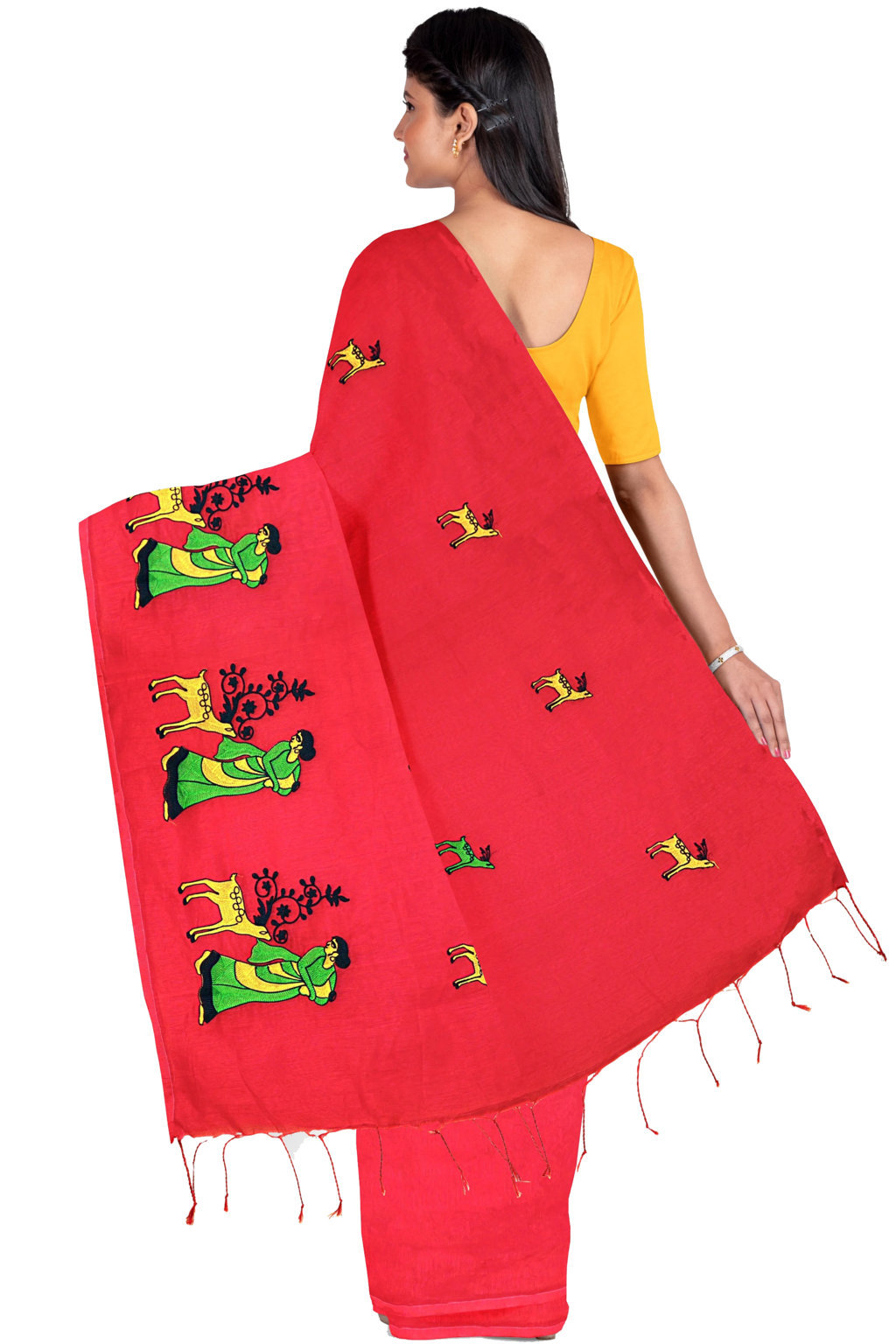 Red Pure Cotton Urbasi Hand Hand Loom Saree (1119)